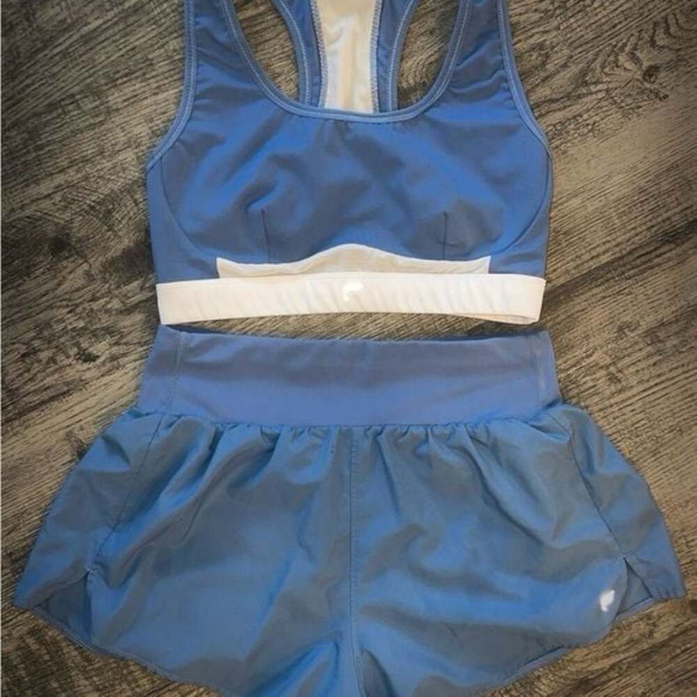 Fabletics Blue and White Activewear Set